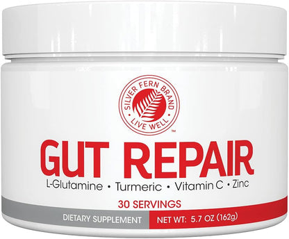 Silver Fern Gut Repair - Digestive Health Supplement Powder | L-Glutamine, Curcumin, Zinc & Ascorbic Acid (1 Tub - 30 Servings)