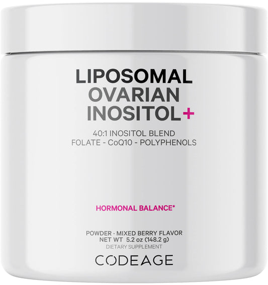 Codeage Liposomal Ovarian Inositol Powder - Myo-Inositol & D-Chiro-Inositol 40:1 Blend, Folate 5-MTHF, CoQ10, Pomegranate & Wild Blueberry - 2-Month Supply - Mixed Berry Flavor - Non-GMO, 60 Servings CodeageBuy Supplements Australia