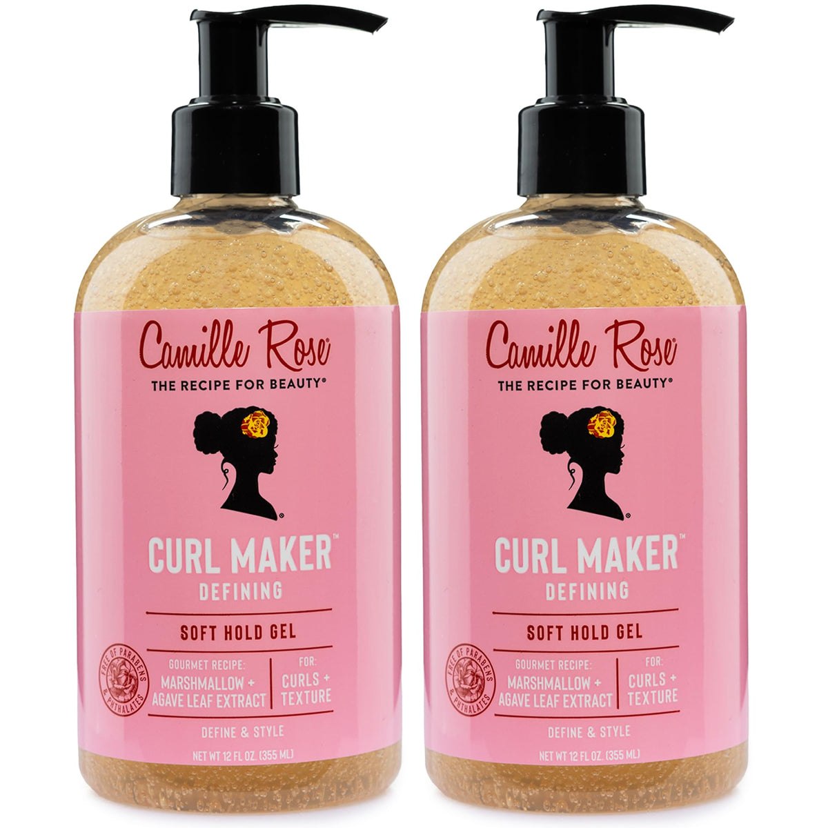 Camille Rose Curl Maker Defining Gel, Soft Hold – Textured, Curly Hair Moisture, Detangler, Frizz Control with Nourishing Botanicals, 12 Fl Oz