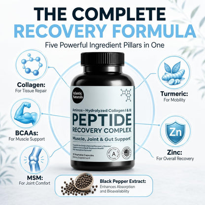 Peptide Recovery Complex – Advanced 157 Recovery Blend with Hydrolyzed Collagen Peptides & Amino Acids | Muscle, Joint & Tissue Support for Men & Women | Post-Workout Flexibility | 90 Capsules