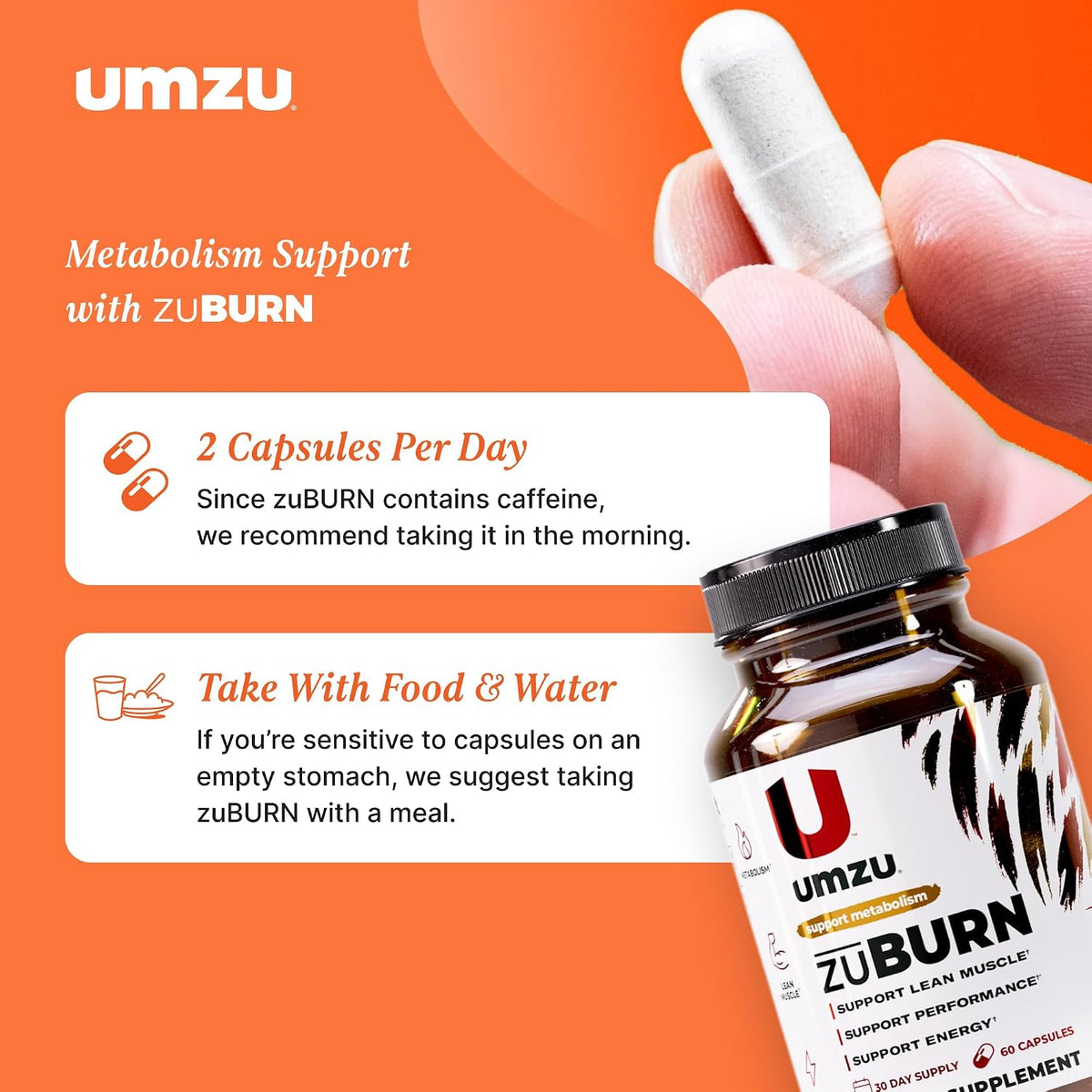 UMZU ZuBurn Energy Support Supplement, 30 Day Supply | Caffeine, MitoBurn, Capsimax, Grains of Paradise, Vitamins B6 and B12, Daily Energy, Focus, Active Lifestyle Support