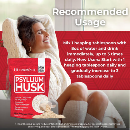 Health Plus Daily Psyllium Husk Fiber, 24 oz, 96 Servings | Pure psyllium husk fiber supplement; helps with occasional constipation, supports daily regularity, and keto baking uses