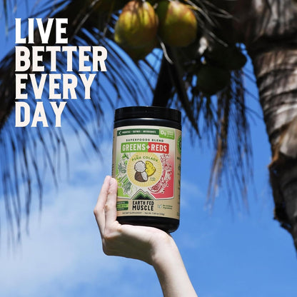 Earth Fed Muscle Greens and Reds Superfoods Blend, Piña Colada – Kale, Spirulina, Wheatgrass & Elderberry – Antioxidant Support, Vitamins & Probiotics – No Artificial Ingredients – 30 Servings | Kale, Spirulina, Wheatgrass & Elderberry, Antioxidant Suppor