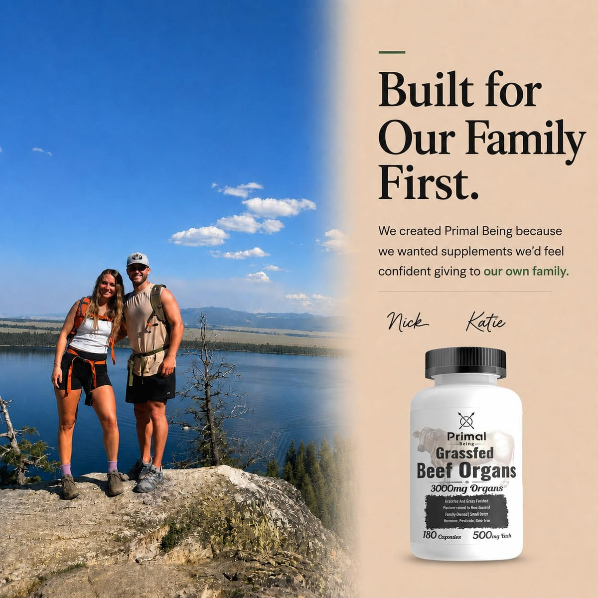 Primal Being Grassfed Beef Organ Complex - Liver, Heart, Pancreas, Spleen, & Kidney- Supports Overall Health & Performance - 180 Capsules, 3000mg per Serving