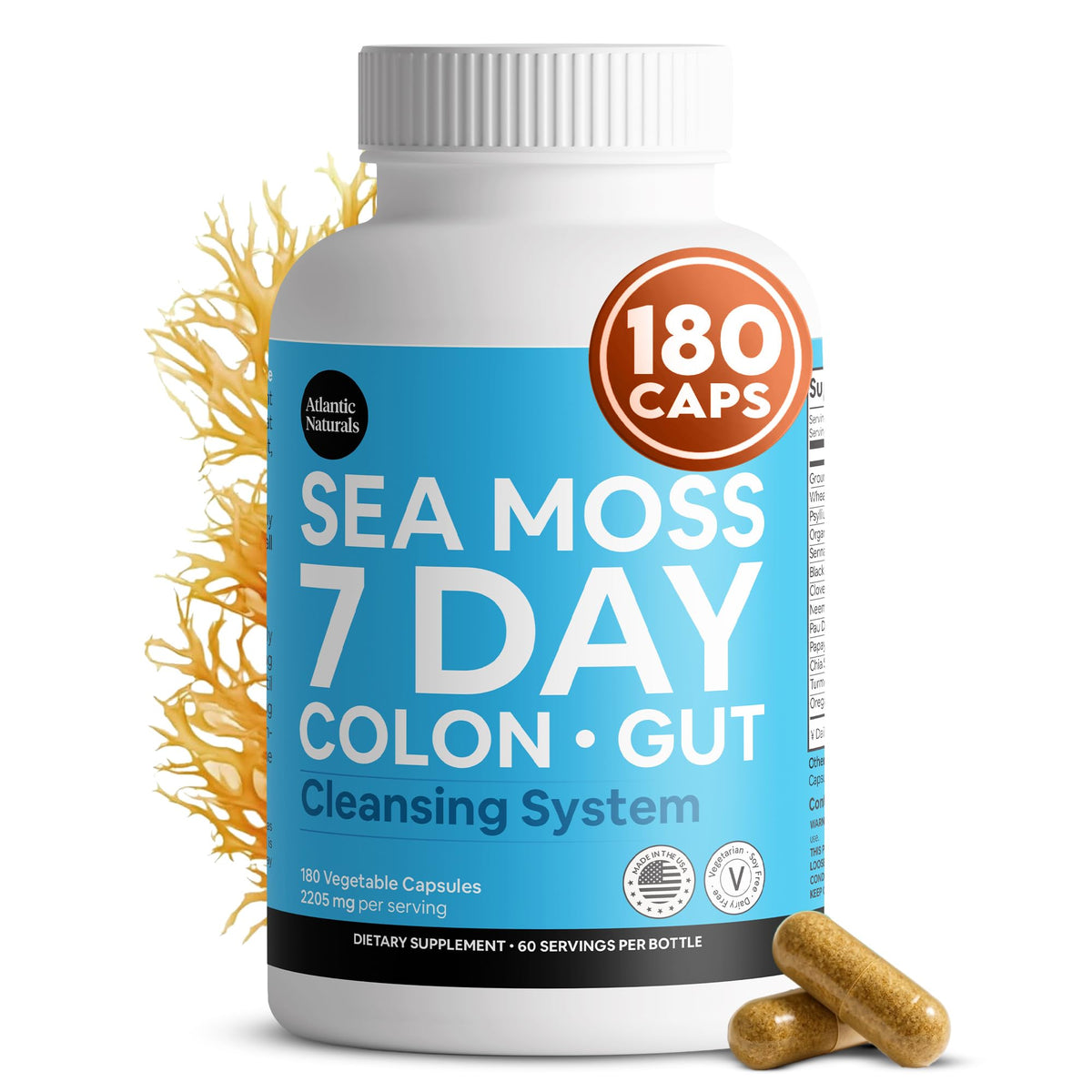 Atlantic Naturals Psyllium Husk Fiber Powder with Sea Moss – 7 Day Colon Cleanse & Daily Fiber Supplement Drink Mix with Senna – Gut Health & Regularity for Women & Men – Pineapple, 14 oz