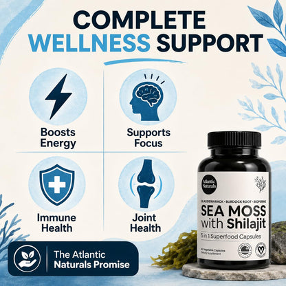 Superfood Organic Irish Sea Moss Capsules - 120 Veggie Capsules | Wildcrafted Organic Sea Moss Supplement for Men & Women | Better Than Sea Moss Gel | Support Immunity & Skin, 1000mg