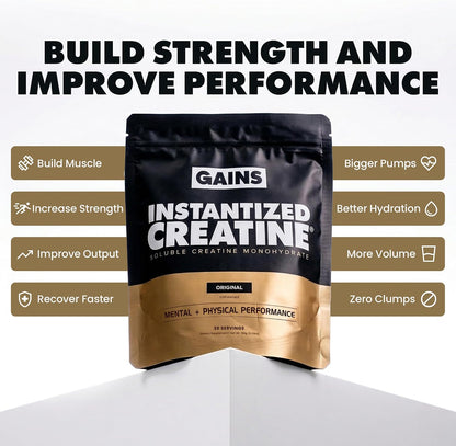 Gains in Bulk Intantized Creatine Bundle, Soluble Pre Workout Powder, Supports Muscle Building, Strength and Performance, Unflavored and Raspberry, 60 Servings