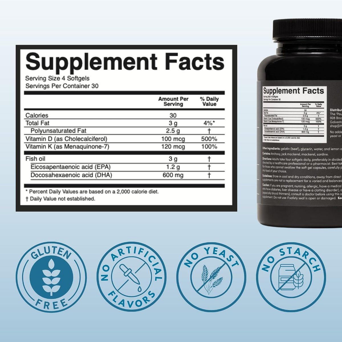The 'Pause Life Omega 3, Vitamin D3 & K2 Fish Oil Supplement, 120 Softgels | Gluten & dairy free fish oil with vitamins D3 & K2. Supports immune function, bone health & daily wellness. 30-day supply
