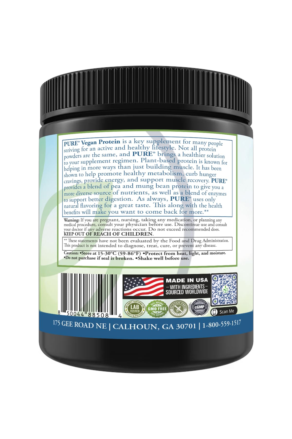 PURE® Vegan Protein Powder - 25g Plant Based Protein, 15 Servings - Pea & Mung Bean Blend with Digestive Enzymes - Dairy-Free - Muscle Recovery & Appetite Control - Chocolate 525 Grams
