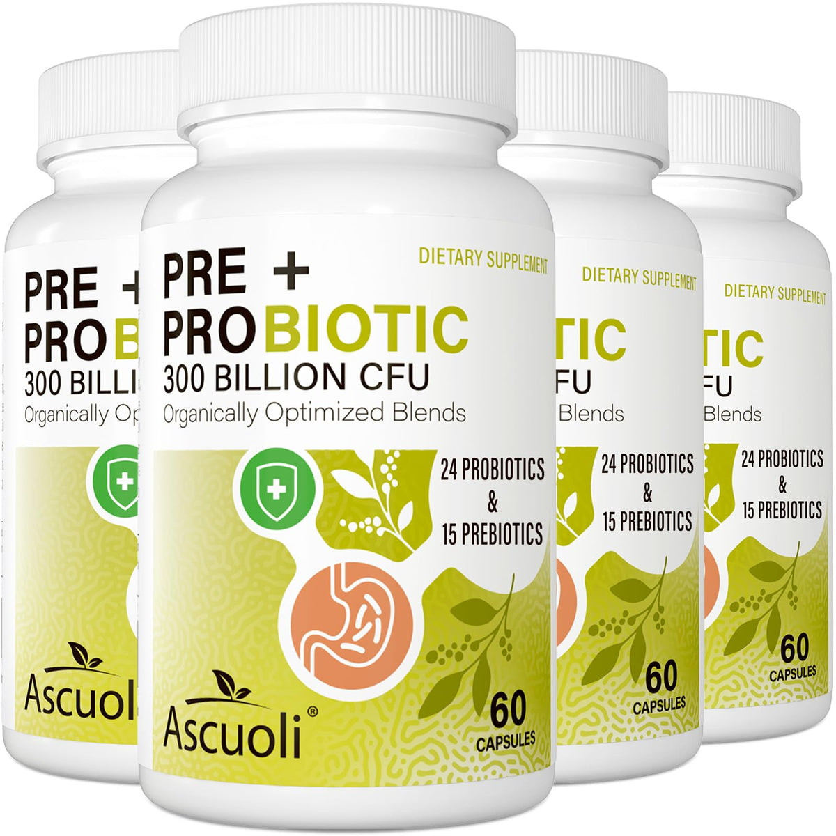 Prebiotics and Probiotics - 300 Billion CFU, 24 Probiotic+15 Herbs, 60 Caps | Probiotics for gut health, Immune & Digestive, Bloating - Probiotics for Women & Men