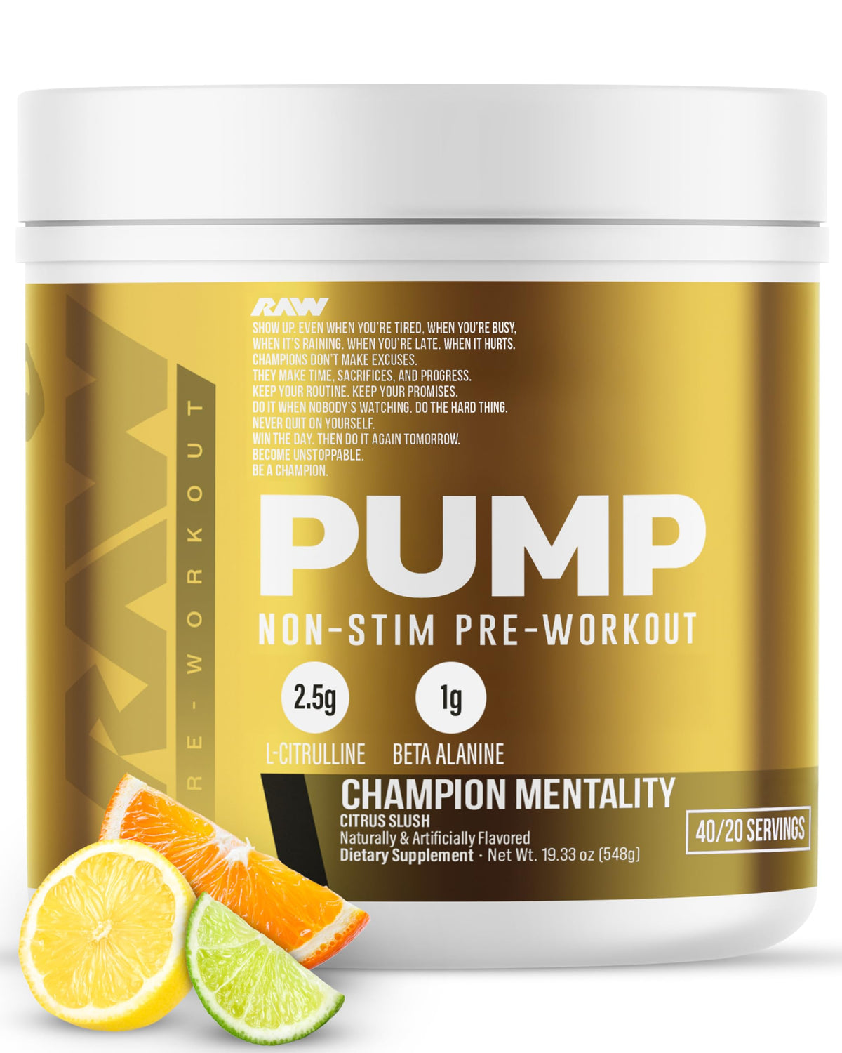 RAW Pump Stim Free Pre Workout (Watermelon) - Non-Stimulant Pre Workout Supplement Powder Nitric Oxide Booster - Pre Workout Supplements Drink for During Workout - 40 Servings