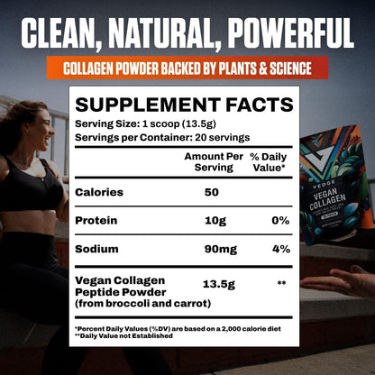 VEDGE Vegan Collagen Powder, Collagen Peptides, Unflavored, 20 Servings | Plant Based Collagen, Peptides From Broccoli And Carrot Supporting Skin, Hair, Nails, And Joint And Gut Health, Vegan Formula
