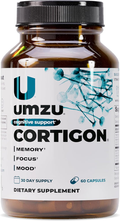 UMZU Cortigon Cortisol Support Supplement, 30 Day Supply | Ginkgo Biloba, Phosphatidylserine, Vitamins B6 and B12, Healthy Stress Response, Mood, Focus and Cognitive Support