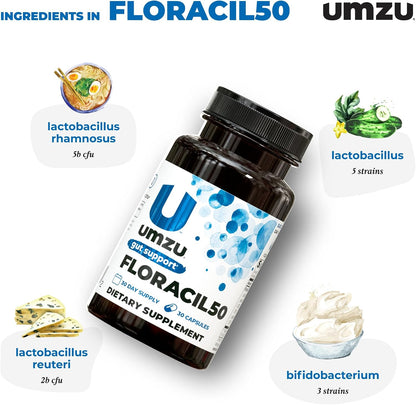 UMZU Floracil50 Probiotic Supplement, 50 Billion CFU, 30 Day Supply | Lactobacillus Acidophilus, Rhamnosus and Plantarum, Gut Health and Digestion Support, Immune Support, Microbiome Balance