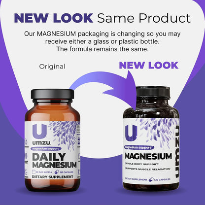 UMZU Daily Magnesium Complex Capsules, 30 Day Supply | 3 Bioavailable Magnesium Forms, High Absorption, Energy and Metabolism Support, Muscle Relaxation, Calmness, Daily Wellness