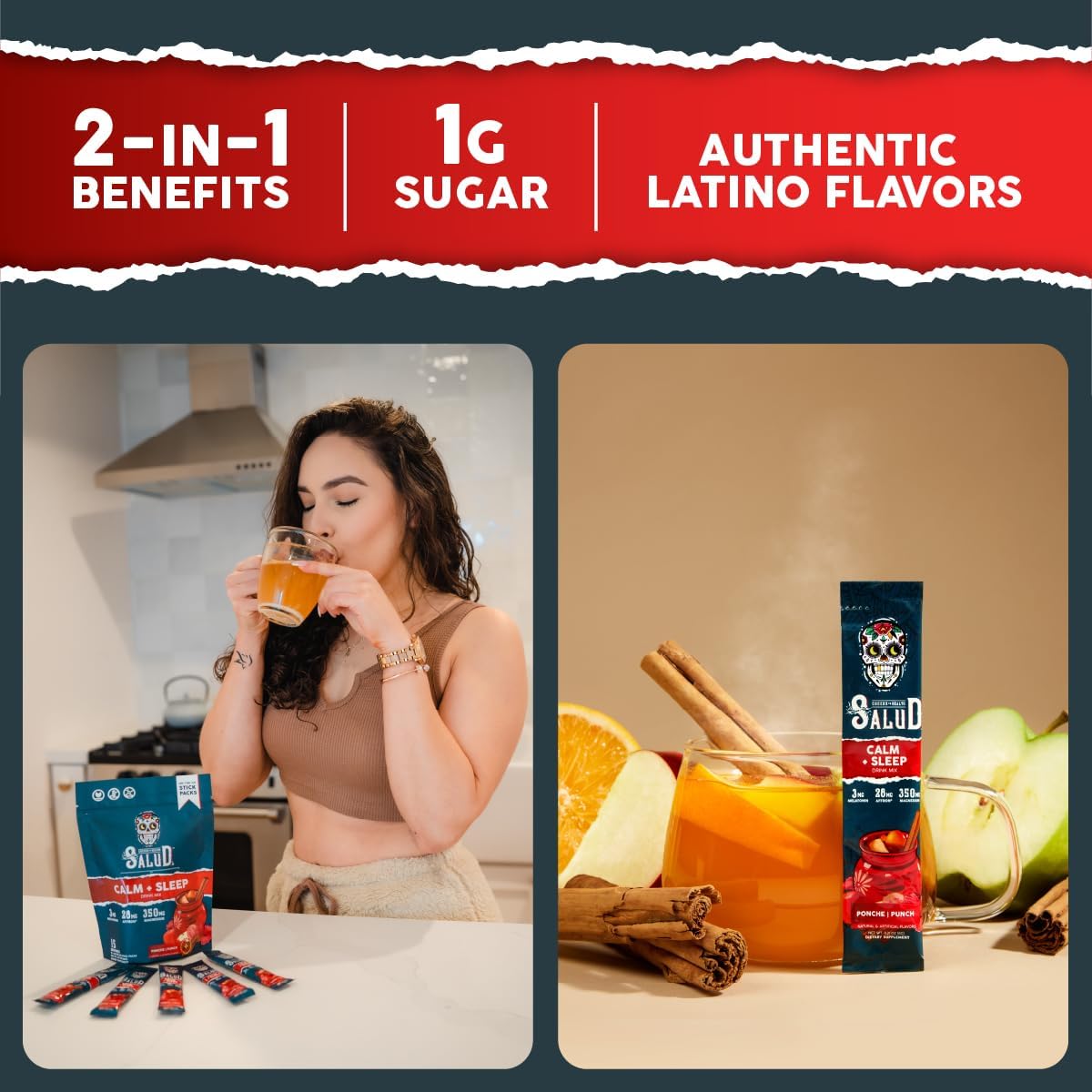 Salud Variety 3-Pack | 2-in-1 Hydration + Immunity (Hibiscus), Energy + Focus (Strawberry Watermelon) & Calm + Sleep (Punch) – 15 Servings Each, Non-GMO, Gluten Free, Low Calorie, 1g of Sugar