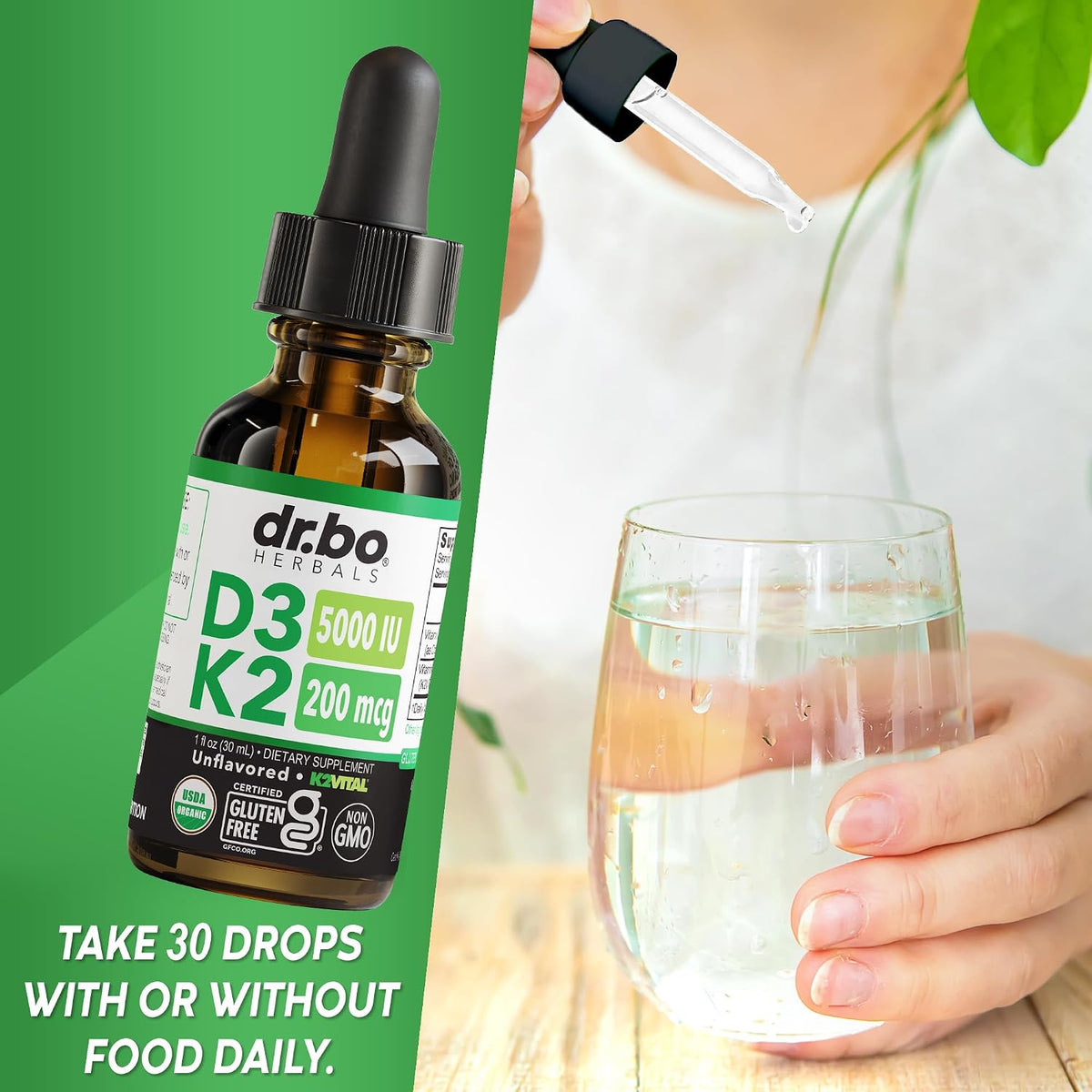 Vitamin D3 K2 Liquid Drops - Organic D3K2 Vitamin D3 K2 Drops Liquid Supplement MCT Oil for Adults & Kids, Calcium Absorption Strong Bones - Vit D and K 5000 IU Supplements, Vitamins D + K MK7 1 Fl Oz