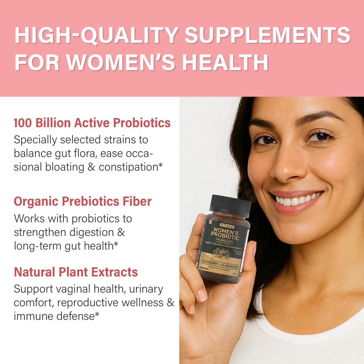 Probiotics for Women - 100 Billion CFU, 11 Strains - 60 Caps | Prebiotics, Cranberry Extract, D-Mannose - Women’s Probiotic for Digestive, Vaginal, Urinary Health & pH Balance - Non-GMO