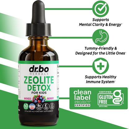 Zeolite Detox for Kids Liquid Drops - Advanced Clinoptilolite with Pure Vitamins B12 & D - Kids Gentle Body Daily Cleanse Focus & Speech Extra Clinoptilolite Zeolite Drops Detox Cleanse Supplement 2oz