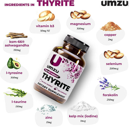 UMZU Thyrite Thyroid Support Supplement, 30 Day Supply | Magnesium, Zinc, Copper, Iodine, Selenium, Adaptogenic Herbs, Metabolism, Energy, Thyroid Function and Daily Wellness Support
