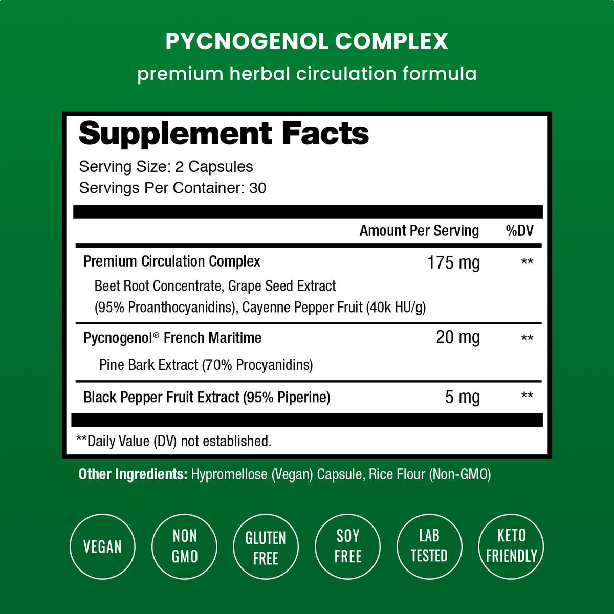 NutraChamps Pycnogenol French Maritime Pine Bark Extract, Premium Circulation Complex, Blood Flow, Nitric Oxide Production, Superior Absorption, Results with Black Pepper Extract, 60 Capsules