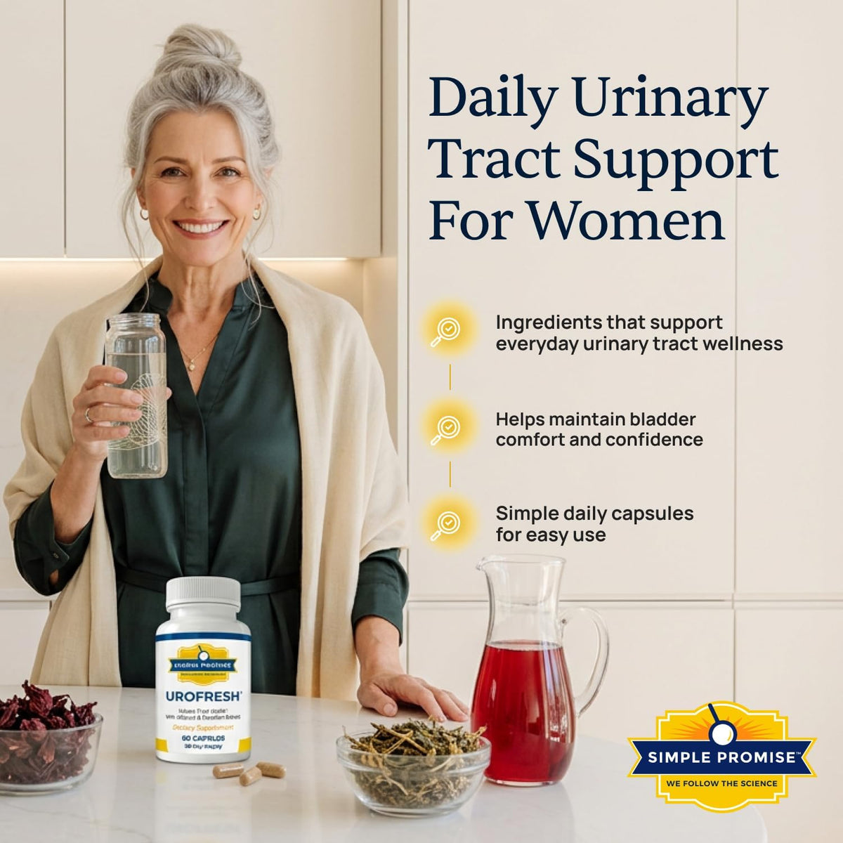 UroFresh - D-Mannose 1000mg with Cranberry for Women - Urinary Tract Health | Cranberry Blend, Bladder Comfort Support, Hibiscus and Dandelion, Simple Once-Daily Routine, Vegan Capsule