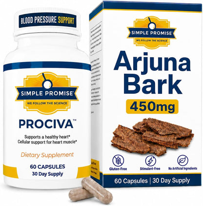 Prociva - Arjuna Bark Extract Supplement - Healthy Blood Pressure Support | Ayurvedic Heart Formula, Circulation and Rhythm Support, Folic Acid and Magnesium, Simple Once-Daily Routine, Non-GMO
