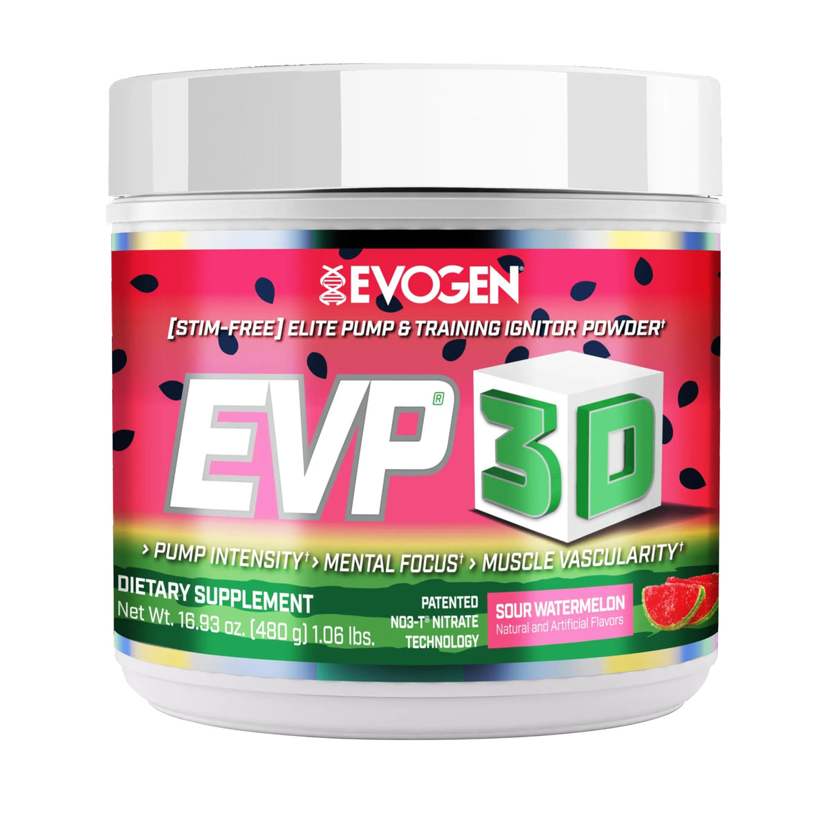 Evogen EVP 3D Stim Free Pre-Workout | Citrus Candy | 40 Servings | Arginine nitrate, L-citrulline, beta-alanine and creatine with lion's mane, L-tyrosine and DMAE for pumps and focus