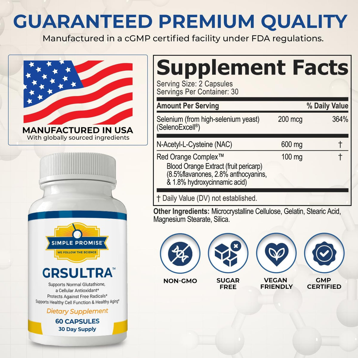 GRS Ultra - Glutathione with NAC 600mg and Selenium 200mcg - Women and Men | Antioxidant Formula, Cellular Health Support, Red Orange Complex, Simple Once-Daily Routine, Vegan