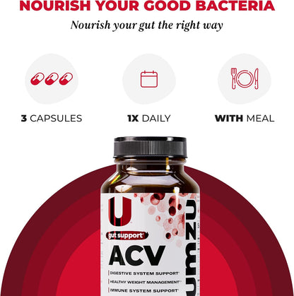UMZU zuACV Apple Cider Vinegar Capsules, 30 Day Supply | ACV and Inulin Prebiotic Fiber Blend, Gut Health Support, Digestive Health, Daily Wellness and Microbiome Balance
