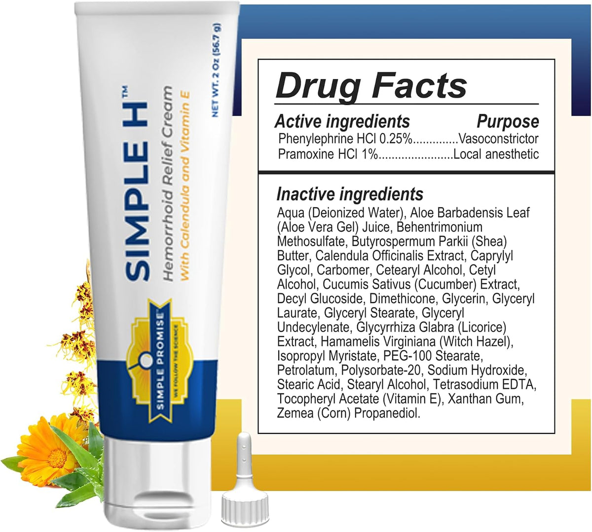 Simple H - Hemorrhoid Cream and Ointment - Internal and External Comfort | Gentle and Fast Absorbing, For Itch and Burning Relief, With 28 Botanicals, Apply Morning and Night, 2 oz Tube