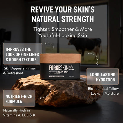 Forge Skin® Men's Daily Anti-Aging Face Care Routine | Beef Tallow Balm Moisturizer + Nourishing Cleanser Exfoliating Face Wash + Radiance & Hydration Wrinkle Defense Serum Skincare Bundle