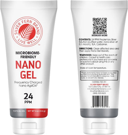 Silver Fern Brand – Nano Gel Frequency Charged Silver 24PPM – Skin Support for Cuts, Burns, Imbalances & Irritations – Fast-Absorbing Silver Gel – Microbiome-Friendly & GRAS Certified – 4 oz | Skin Support for Cuts, Burns, Imbalances & Irritations Fast-Ab