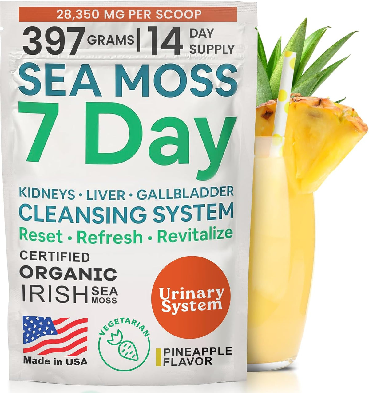 Atlantic Naturals Liver Cleanse Detox – 7 Day Sea Moss Liver, Gallbladder & Kidney Cleanse Drink Mix with Milk Thistle, Dandelion Root, Burdock & Chanca Piedra – Pineapple Flavor, 14 oz