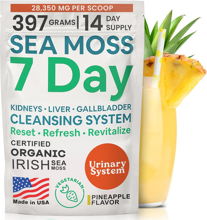 Atlantic Naturals Liver Cleanse Detox – 7 Day Sea Moss Liver, Gallbladder & Kidney Cleanse Drink Mix with Milk Thistle, Dandelion Root, Burdock & Chanca Piedra – Pineapple Flavor, 14 oz