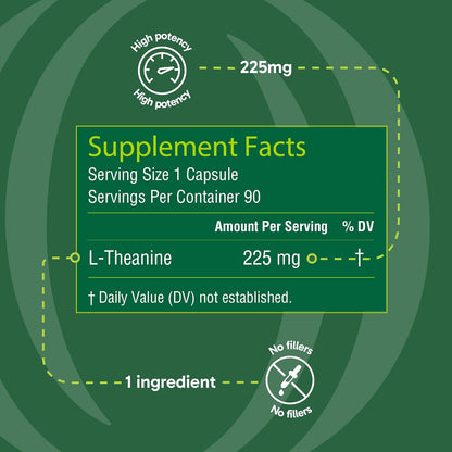 Organika L-Theanine Supplement 8 oz - 90 Capsules: 90 Day Supply of Clean Bioavailable L Theanine for Relaxation, Balance, and Calm - Easy-to-Swallow Single Capsule Servings