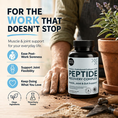 Peptide Recovery Complex – Advanced 157 Recovery Blend with Hydrolyzed Collagen Peptides & Amino Acids | Muscle, Joint & Tissue Support for Men & Women | Post-Workout Flexibility | 90 Capsules