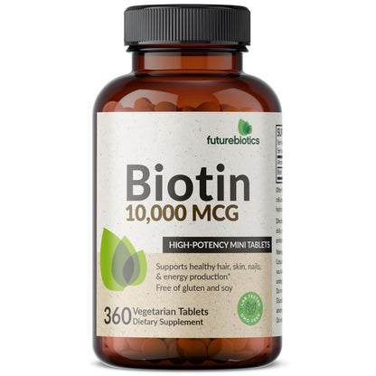 Futurebiotics Biotin 10,000 MCG High Potency Tablets Supports Healthy Hair, Skin & Nails & Energy Production, Non-GMO, 180 Vegetarian Tablets