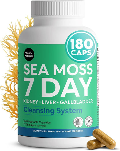 Atlantic Naturals Liver Cleanse Detox Capsules – Milk Thistle, Dandelion Root, Burdock, Red Clover & Chanca Piedra with Sea Moss – 7 Day Liver & Gallbladder Support – 180 Count