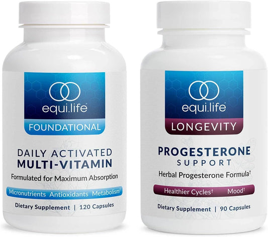 Equilife - Daily Activated Multi-Vitamin (30 Servings) and Progesterone Support (90 ct.) Bundle, 21 Essential Vitamins and Herbal Hormone Supplement