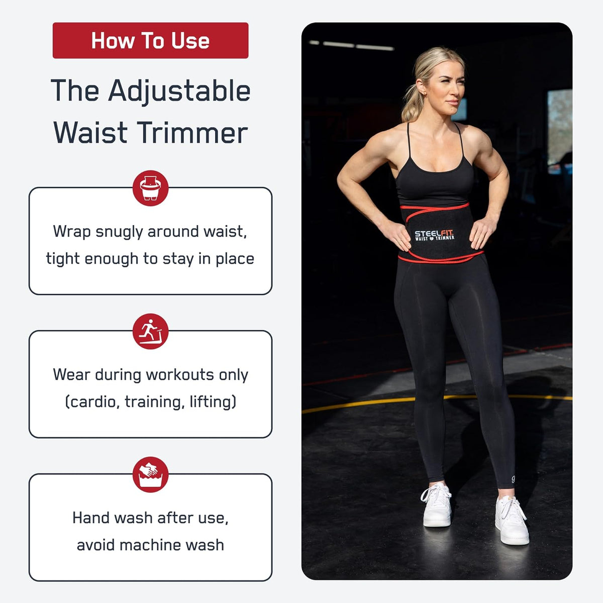 SteelFit Waist Trimmer Belt for Women & Men - Adjustable Sweat Band Shaper | Moisture-Resistant Neoprene Waist Trainer for Stomach & Belly Fat - Fitness, Gym, & Exercise Accessories for Working Out