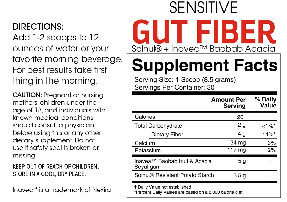 Silver Fern Sensitive Gut Fiber Supplement - Each Tub = 30 Scoops | 30 Day Supply - 6 Grams of Dietary Fiber Per Serving - with Galactomannan Guar Fiber, Baobab Fruit Powder (1 Tub)