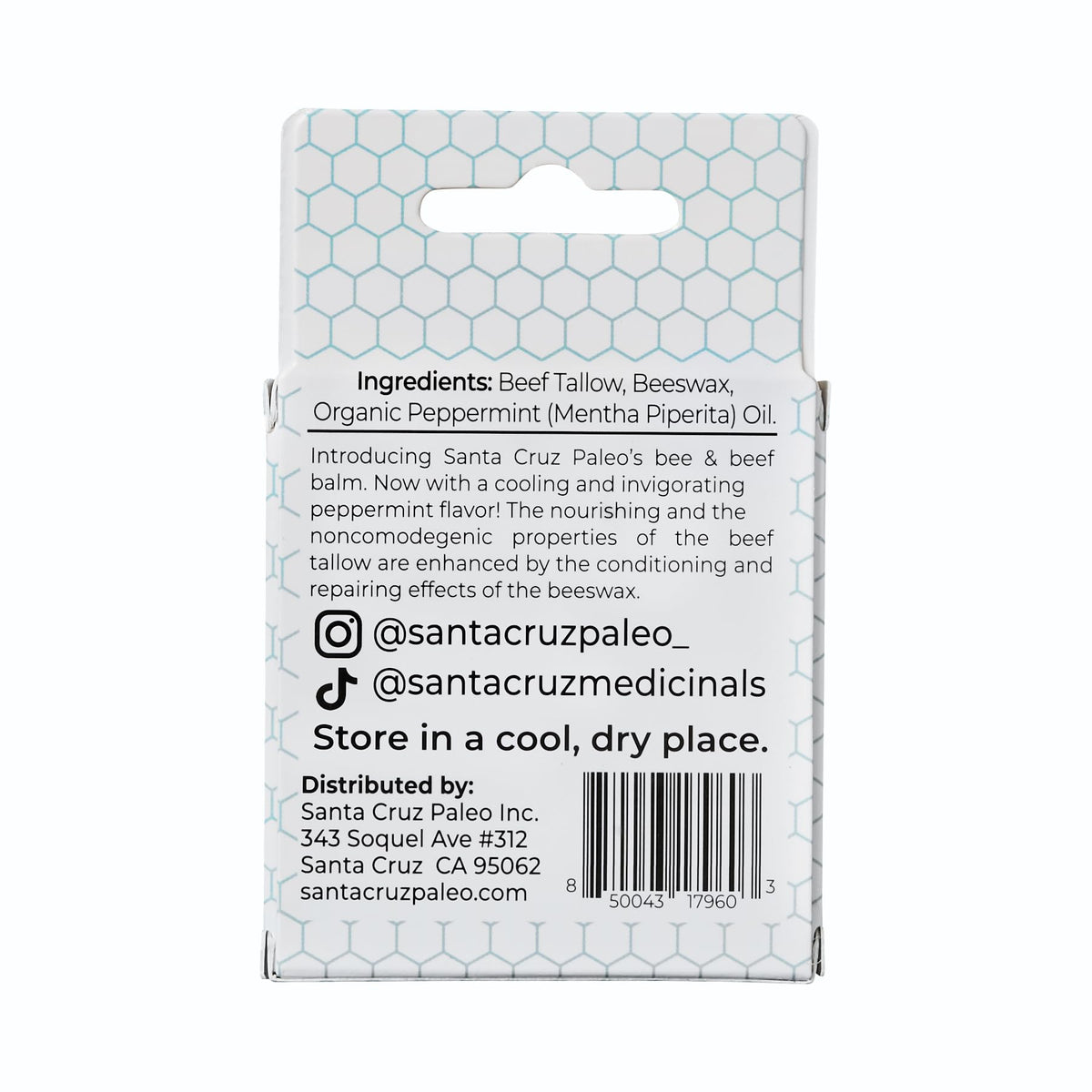 Santa Cruz Paleo Grass Fed Beef Tallow & Beeswax Lip Balm, 1 Pack, Beef Tallow for Skin Care Moisturizer, Hypoallergenic for Sensitive Skin, Long Lasting & Vitamin Rich, Unflavored