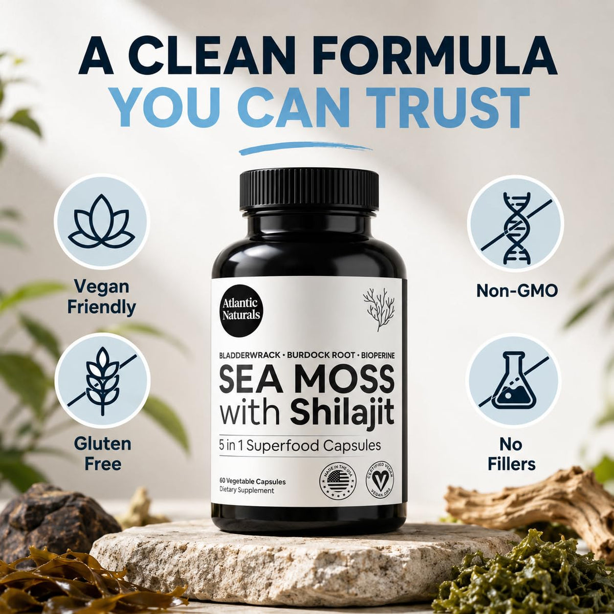 Superfood Organic Irish Sea Moss Capsules - 120 Veggie Capsules | Wildcrafted Organic Sea Moss Supplement for Men & Women | Better Than Sea Moss Gel | Support Immunity & Skin, 1000mg