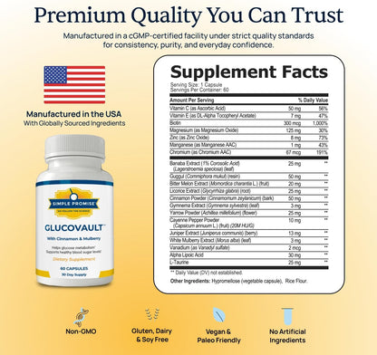 GlucoVault - Metabolic Wellness Capsules for Daily Balance - Bitter Melon | For Energy & Vitality, Mulberry Leaf and Chromium, One Scoop Daily, Non-GMO, 30 Servings