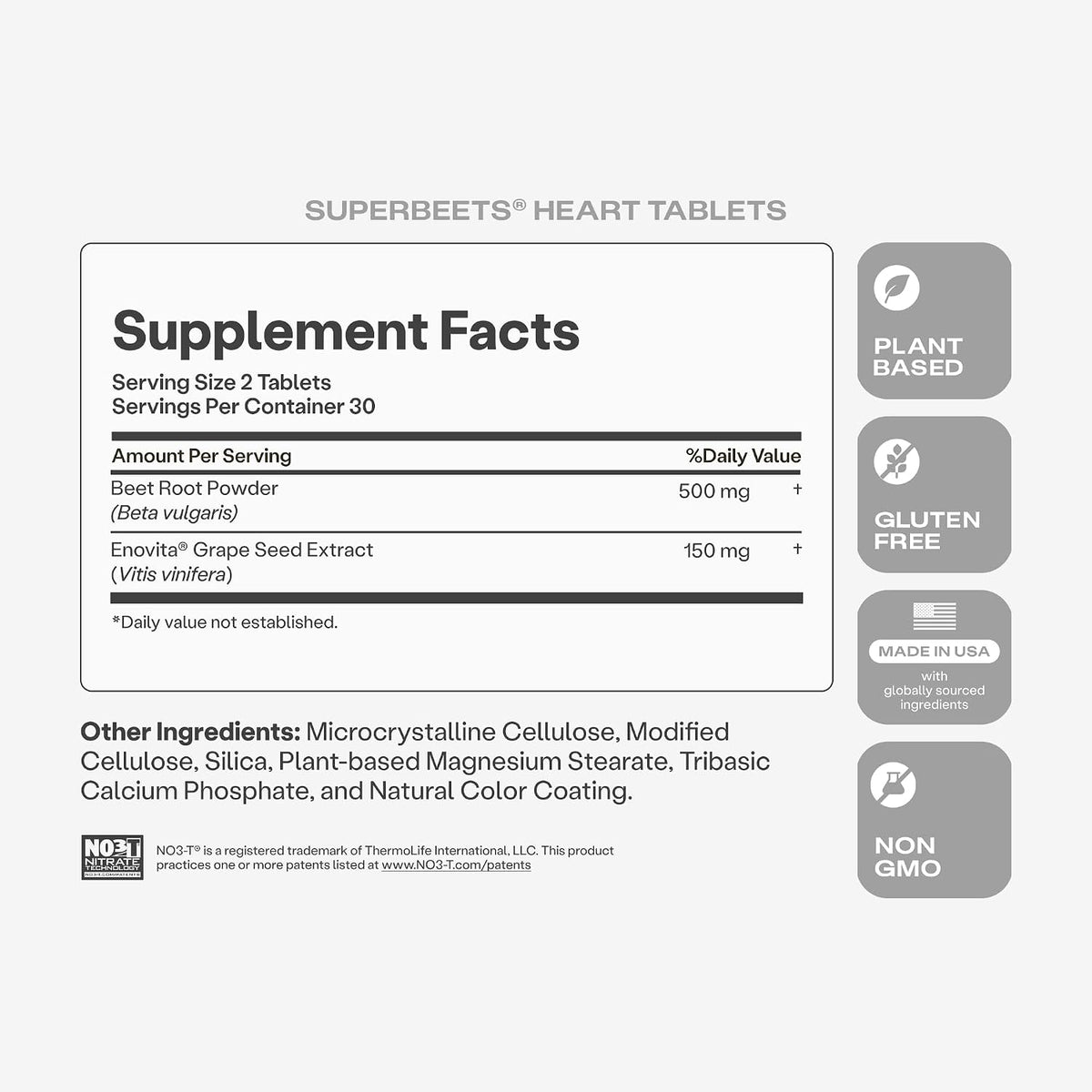 HumanN SuperBeets Heart Tablets Smooth Coat 500mg – Non-GMO Powder – Clinically Studied Antioxidants, 60 Count
