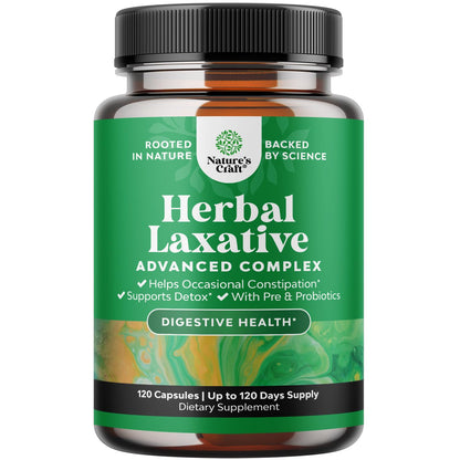 Herbal Laxative Capsules with Probiotics – Natural Laxatives for Constipation with Senna Leaf, Psyllium, Aloe Vera – Colon Cleanse for Women & Men - Detox for Gut Health & Weight Management – 60 Count