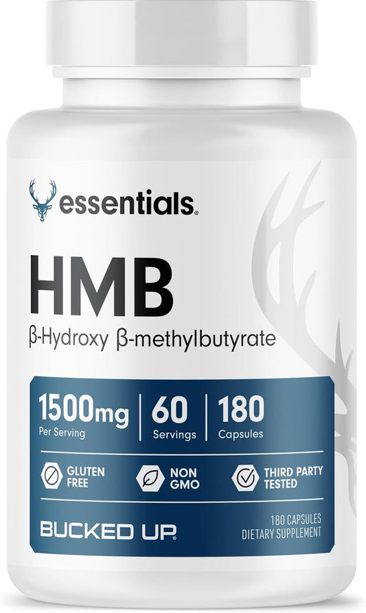 Bucked Up HMB (Beta-Hydroxy Beta-Methylbutyrate) 1500mg Per Serving, Essentials (60 Servings, 180 Capsules)
