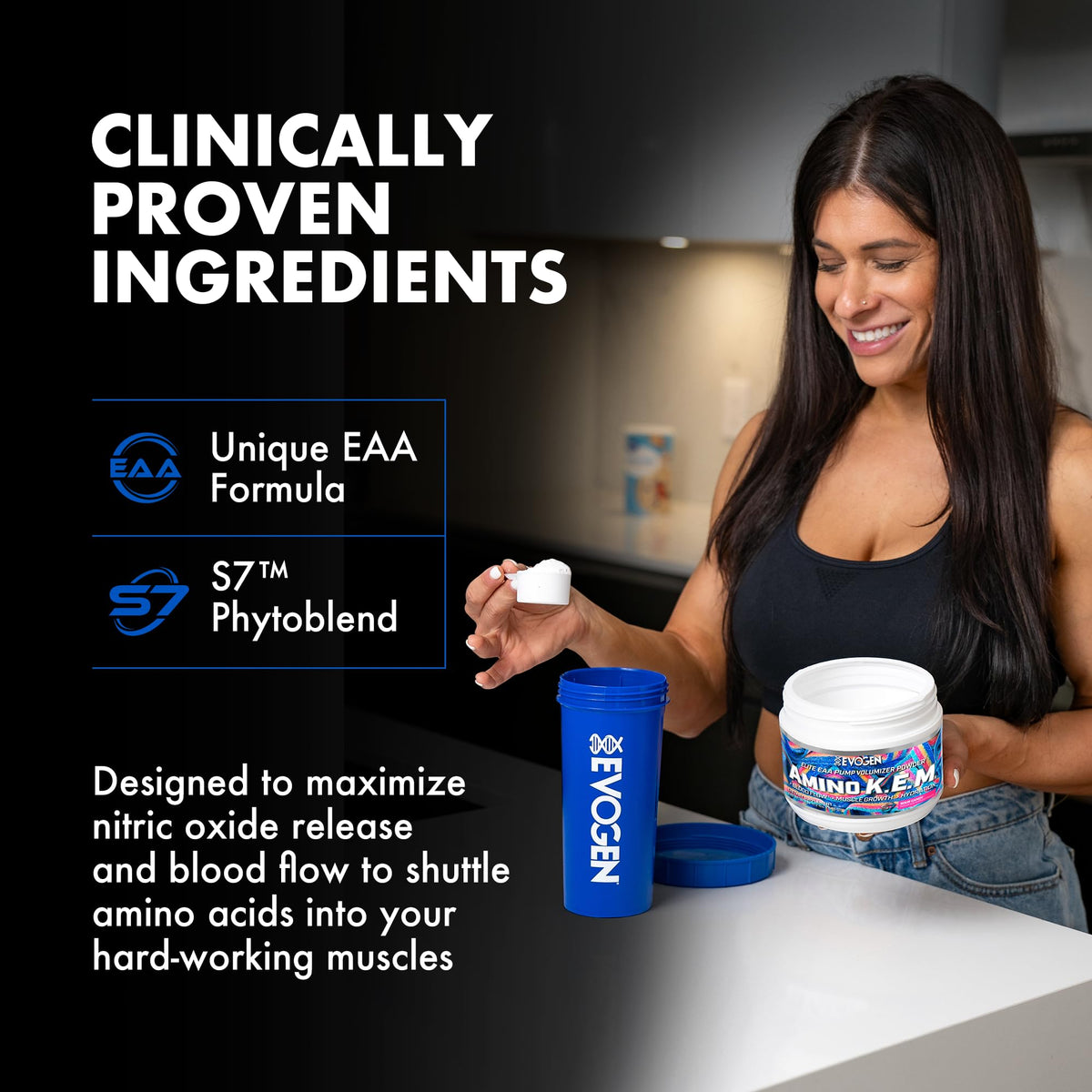 Evogen Amino K.E.M. EAA & BCAA | Tropic Thunder | 30 Servings | S7 nitric oxide blend with betaine anhydrous, coconut water and leucine for blood flow, muscle growth, hydration and recovery