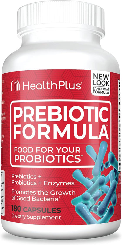 Health Plus Prebiotic Formula Digestive Support, 180 Capsules, 60 Servings | Gluten and dairy free formula with probiotics, prebiotics, and digestive enzymes for daily digestive balance and comfort